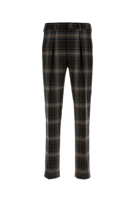 FENDI Embroidered Wool Checked Pants for Men