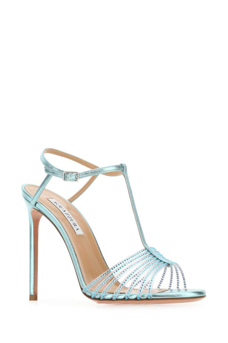 AQUAZZURA Light Blue Nappa Leather Amore Mio 105 Mini Sandals