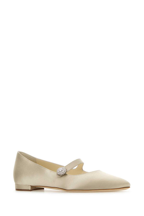 MANOLO BLAHNIK Elegant Cream Satin Mary Jane Ballerinas